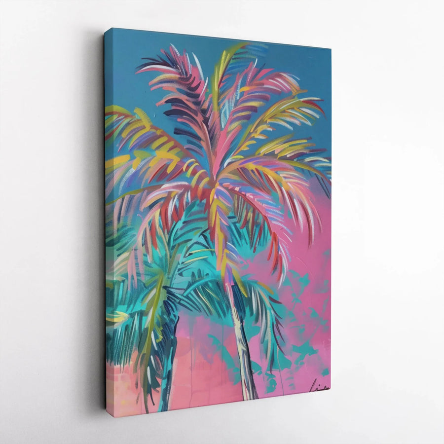 Colorful Abstract Palm Tree Canvas Wall Art | Vibrant Tropical Coastal Decor | Premium Gallery Wrap Print | Modern Living Room Bedroom Gift