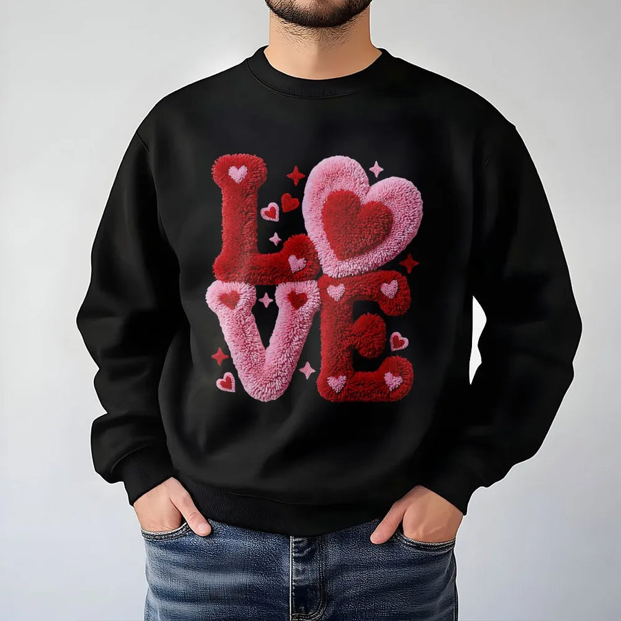 Love Sweatshirt | Textured Yarn Look Heart Graphic | Soft Cotton Blend Premium Fleece | Cute Valentine's Day Gift For Her Or Him