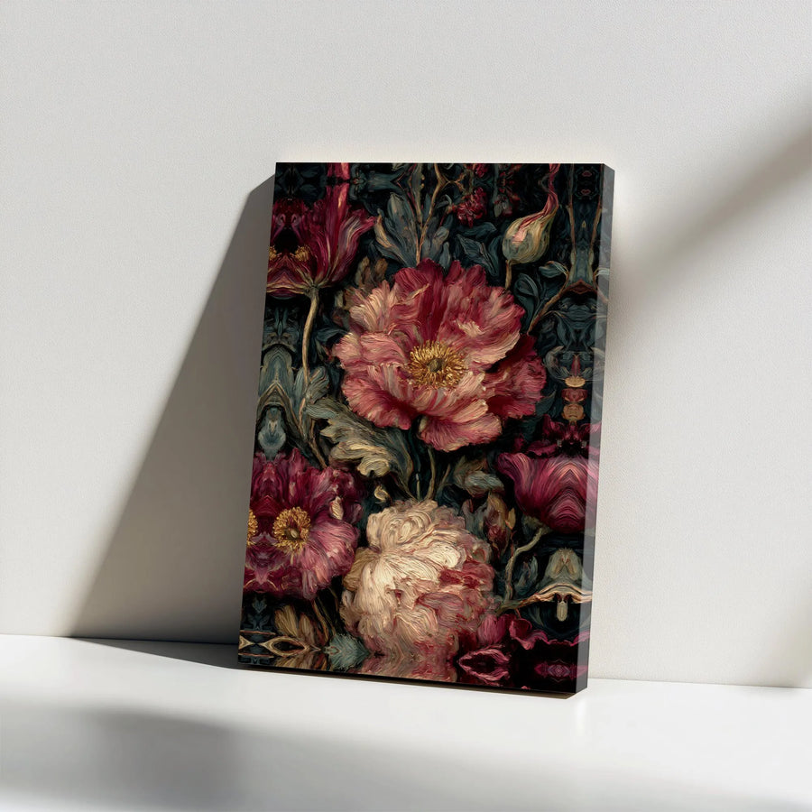 Dark Floral Canvas Wall Art | Moody Botanical Oil Painting Style | Premium 1.25" Thick Gallery Wrap | Gothic Victorian Home Decor Gift