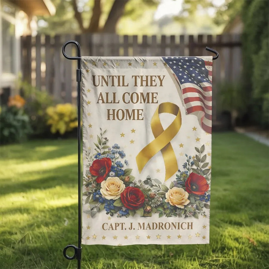 Military Support Garden Flag | Until They All Come Home Yellow Ribbon | Double Sided Polyester Fabric | Premium Patriotic Gift for Veteran Families