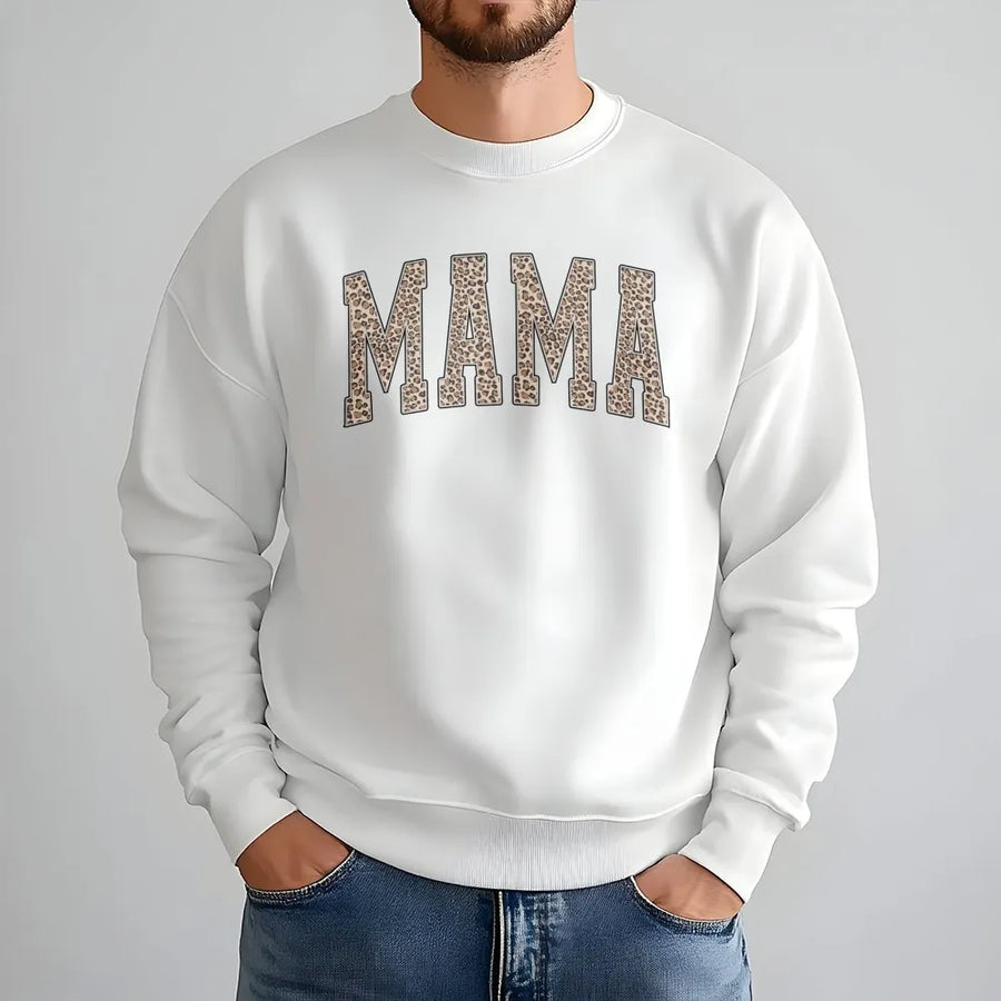 Mama Sweatshirt Leopard Print | Varsity Letter Graphic Design | Premium Cotton Blend | Gift for Mom and New Mothers