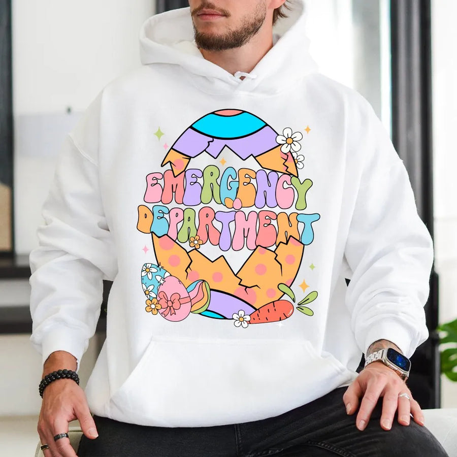 Emergency Department Hoodie | Retro Easter Egg Nursing Graphic | Soft Cotton-Blend | Gift for ER Nurse, Medical Professional, Spring Gift