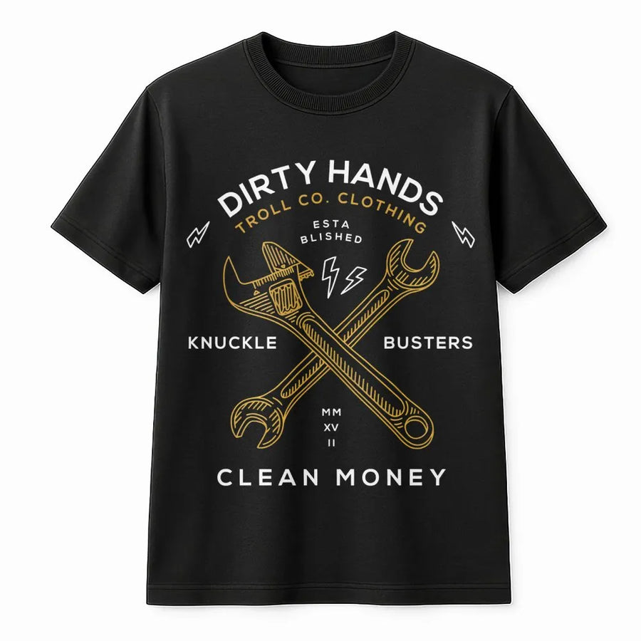 Dirty Hands Clean Money T-Shirt | Mechanic Wrench Graphic Print | Premium Cotton Apparel | Gift for Auto Technician and Blue Collar Worker