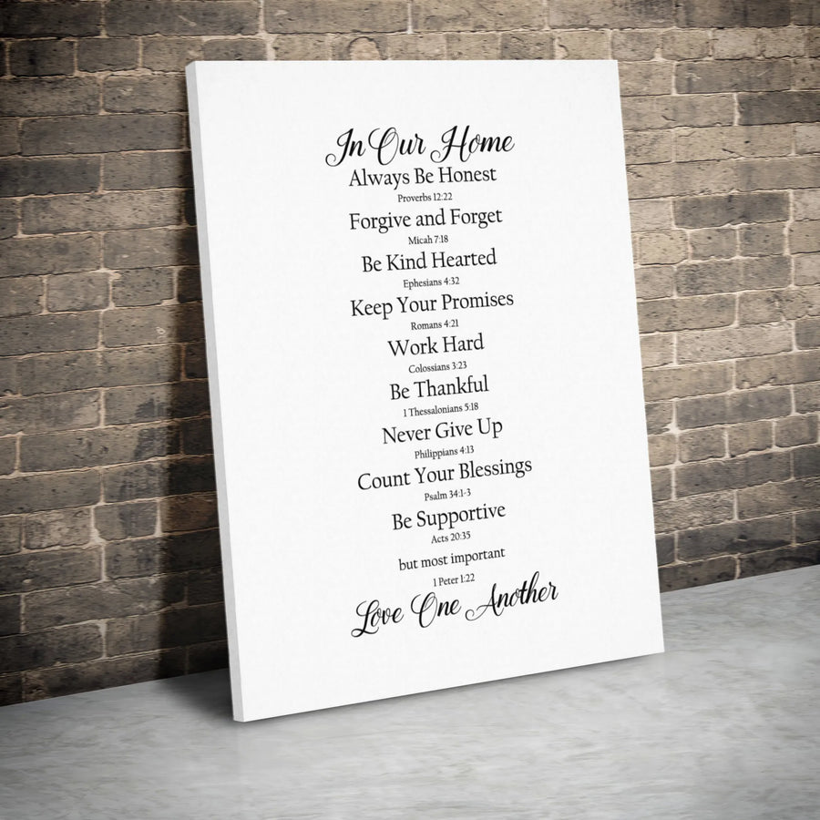 In Our Home Christian Wall Art | Bible Verse House Rules Print | Premium Gallery Wrapped Canvas | Meaningful Religious Gift for Families