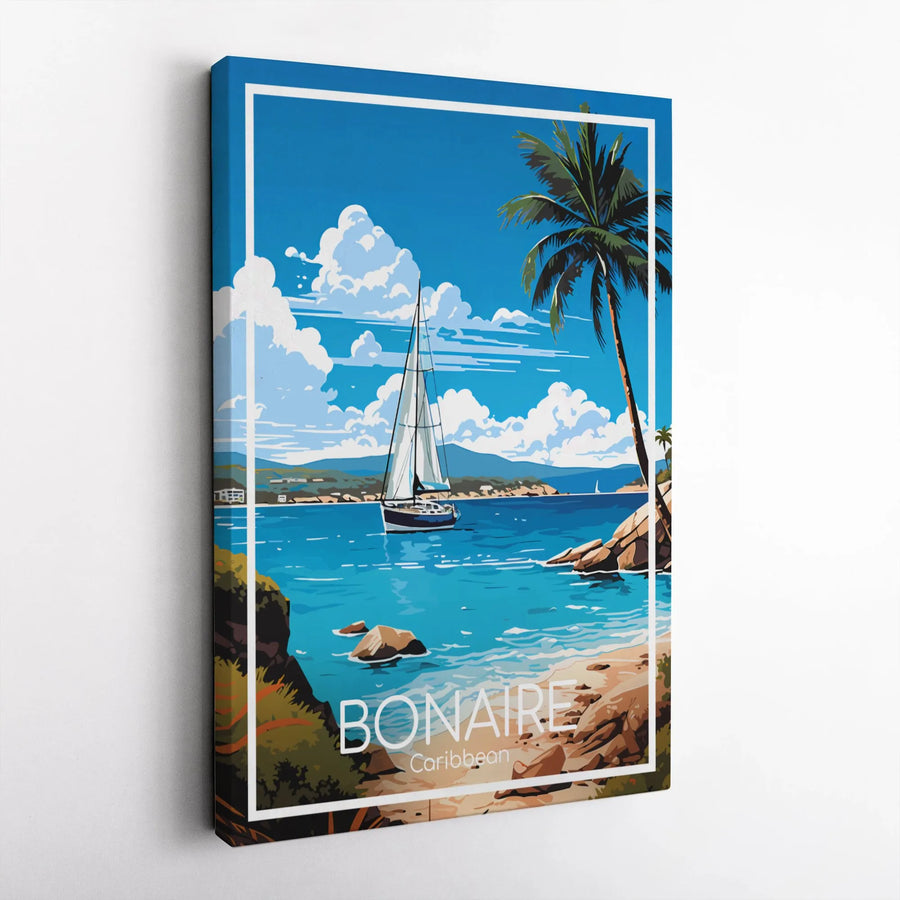 Bonaire Caribbean Travel Poster | Vintage Style Coastal Sailboat Art | Premium Gallery Canvas | Tropical Vacation Wall Decor Gift