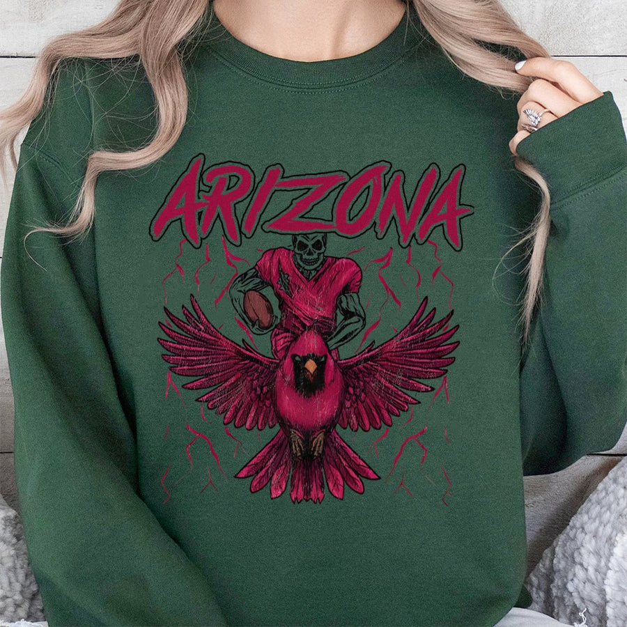 Arizona Skeleton Football Player Riding A Cardinal Sweatshirt