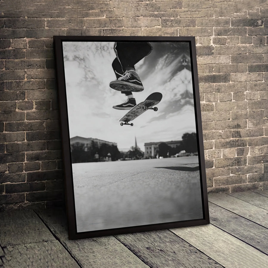 Skateboarder Wall Art Canvas | Black and White Action Sport Photography | Gallery-Quality 1.25" Profile | Urban Home Office Decor Gift