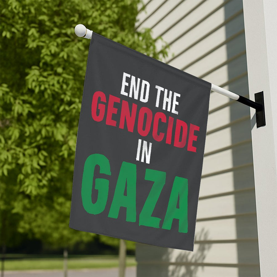 End The Genocide In Gaza Flag | Double-Sided Vertical Protest Banner | Premium Polyester Outdoor Decor | Activism Home & Garden Gift