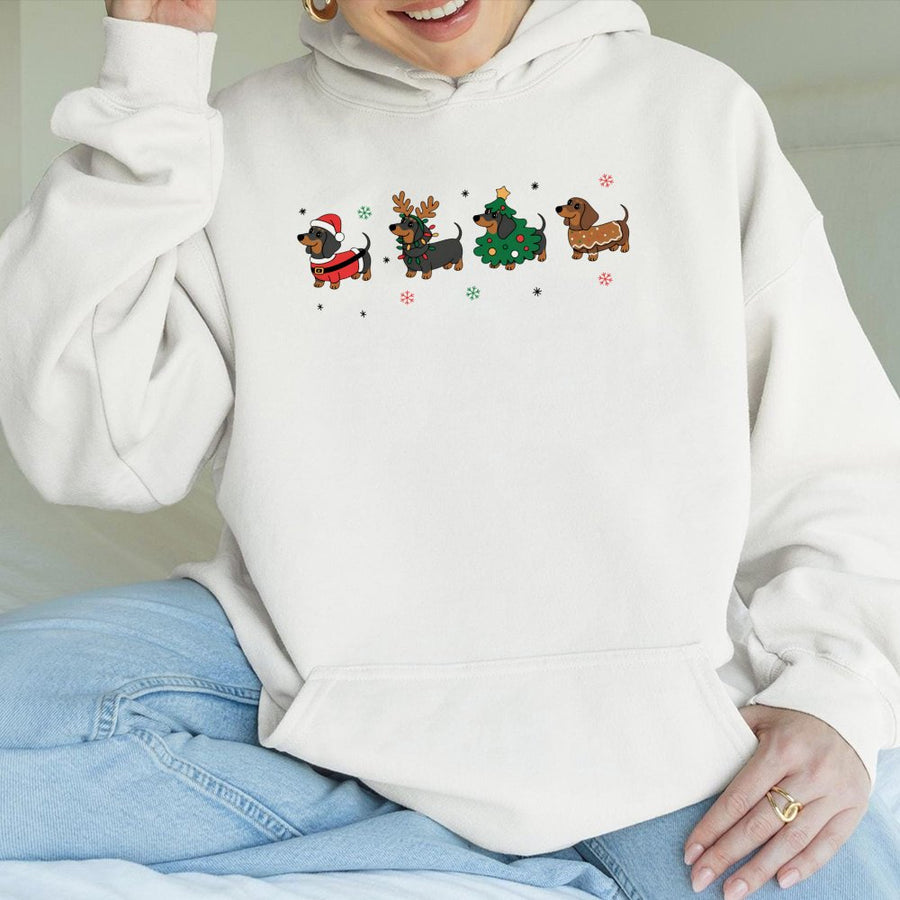 Dachshund Christmas Hoodie | Cute Wiener Dog Graphic Sweatshirt | Cotton-Polyester Premium Blend | Holiday Dog Lover Gift Unisex