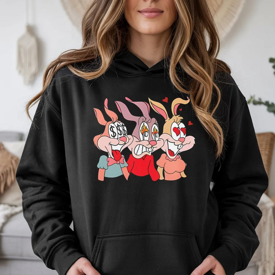 Funny Rabbit Hoodie | Cartoon Bunny Aesthetic Graphic | Premium Cotton Blend | Unisex Streetwear Gift for Him and Her