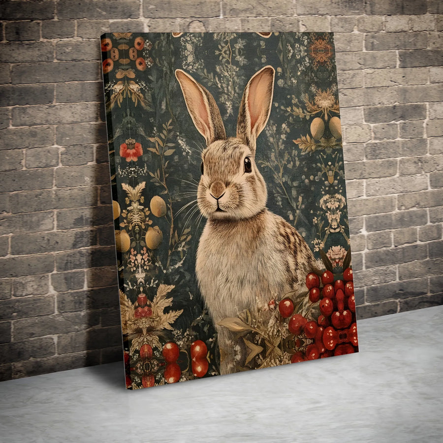 Vintage Rabbit Wall Art | Forest Cottagecore Bunny Print | Premium Gallery Canvas | Botanical Home Decor Gift