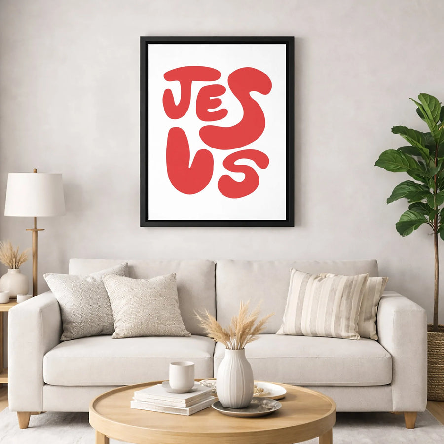 Jesus Canvas Wall Art | Retro Groovy Bubble Lettering | Gallery-Wrapped Premium Print | Christian Home Decor Gift for Believers