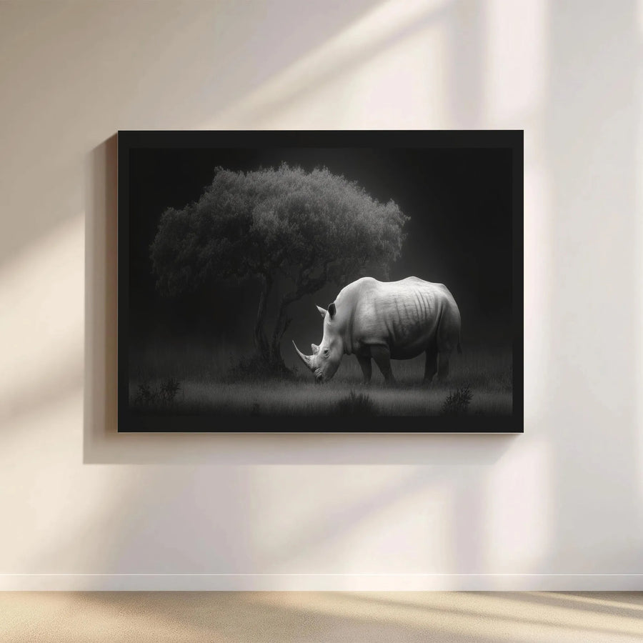 Rhinoceros Wall Art Canvas | Black and White African Safari Wildlife Print | 1.25" Gallery Wrap | Premium Modern Home Decor Gift
