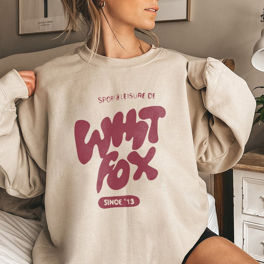 What The Fox Graphic Sweatshirt | Retro Sporty Lettering Design | Premium Cotton Blend | Unisex Casual Pullover Gift For Her