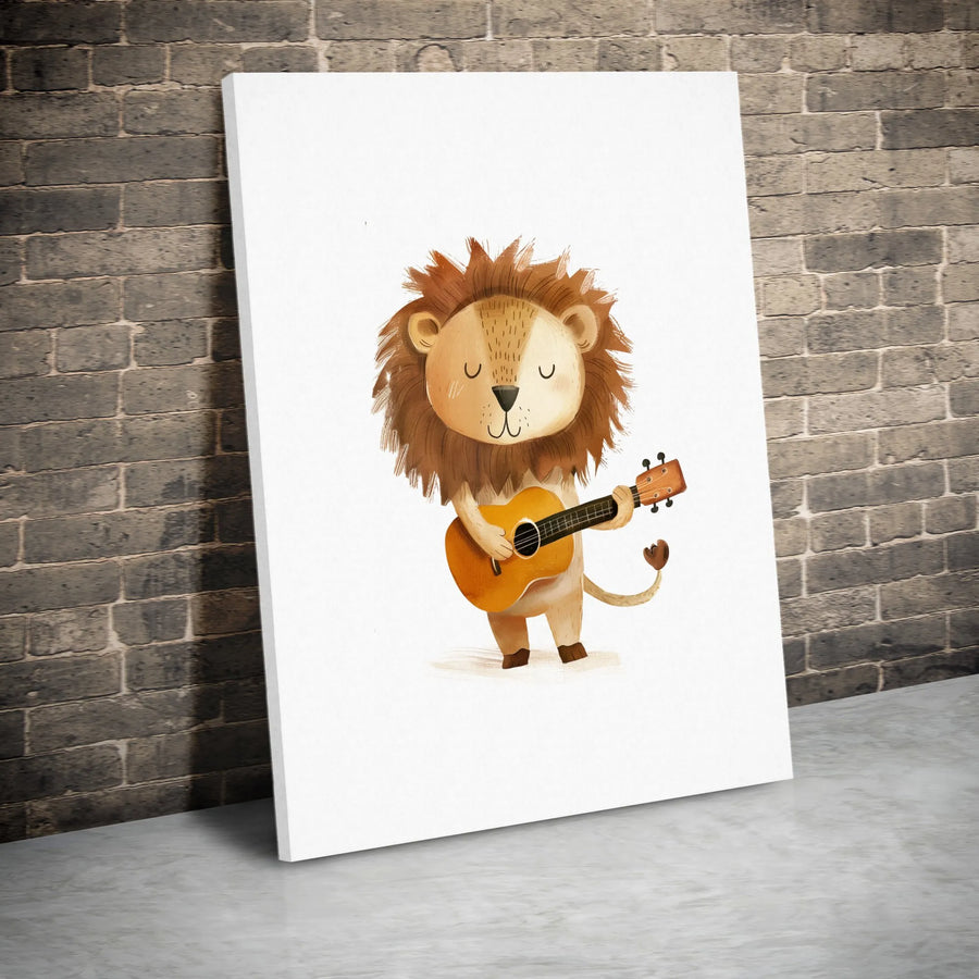 Cute Lion Playing Guitar Canvas Print | Whimsical Nursery Wall Art | Premium Gallery-Wrapped Decor | Gift for Music Loving Kids & Toddlers