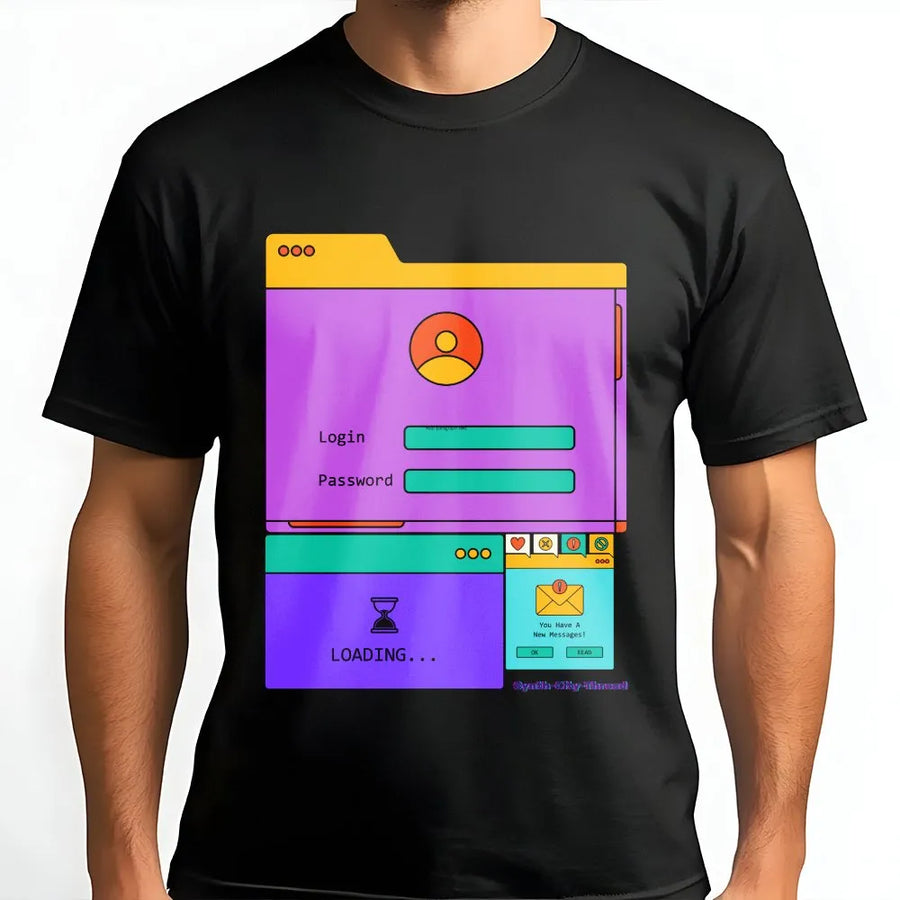 Retro Computer UI Graphic T-Shirt | 90s Vaporwave Desktop Interface | Premium Cotton Crewneck | Nostalgic Tech Lover Gift for Him or Her