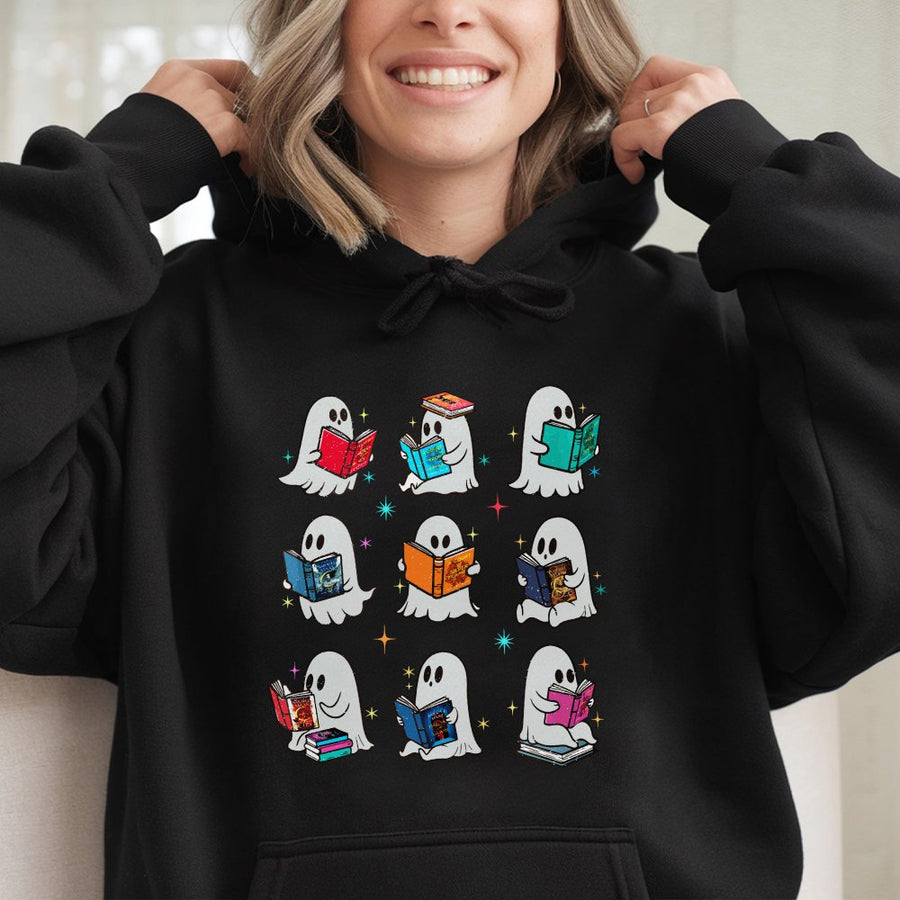 Ghost Reading Hoodie | Cute Bookworm Library Graphic | Premium Cotton Blend | Gift For Book Lovers, Librarians, English Teachers
