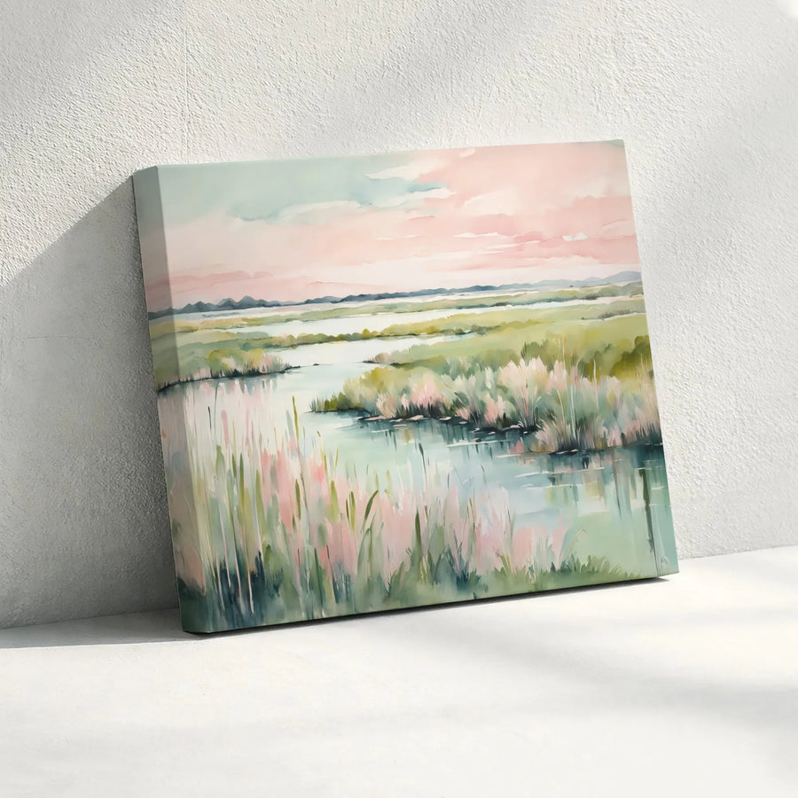 Coastal Marsh Canvas Wall Art | Serene Watercolor Landscape Print | Premium Fade-Resistant Print | Modern Coastal Home Decor Gift