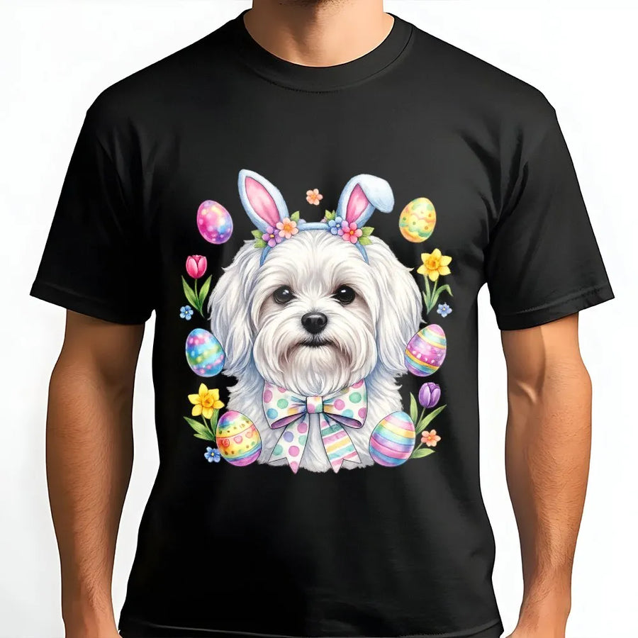 Easter Dog T-Shirt | Maltese Bunny Ears Spring Graphic | Premium Soft Cotton | Cute Dog Mom Gift for Easter Holiday