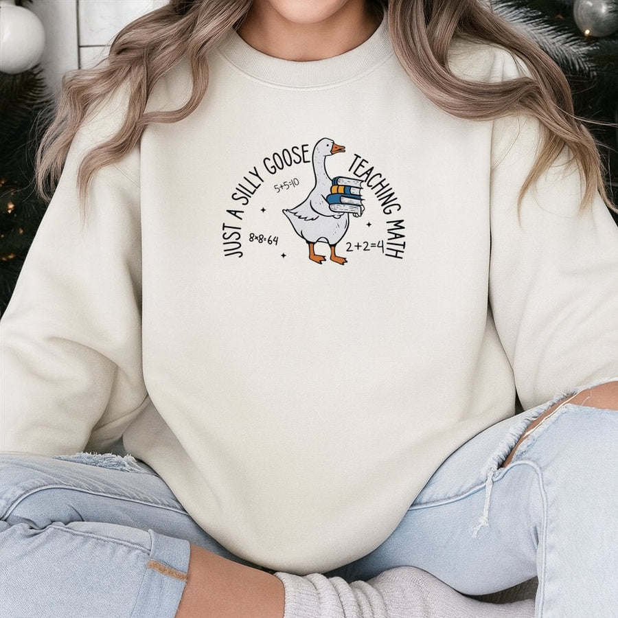 Silly Goose Math Teacher Sweatshirt | Funny Back To School Graphic | Premium Cotton Blend | Gift For Elementary School Mathematician