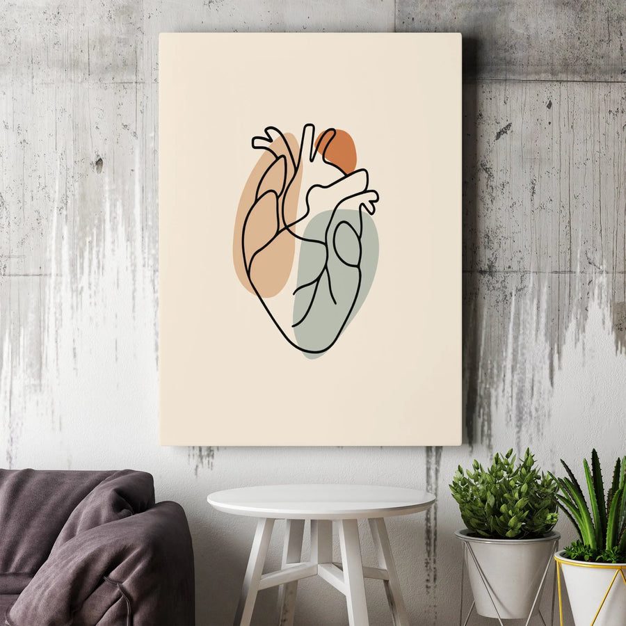 Anatomical Heart Wall Art | Minimalist Boho Line Drawing | Gallery-Quality 1.25" Canvas | Modern Home Decor Gift for Medical Professionals