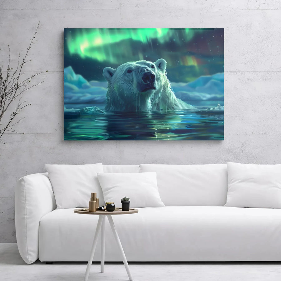 Polar Bear Wall Art | Northern Lights Aurora Borealis Canvas | Premium 1.25" Gallery Wrap | Nature Wildlife Decor for Living Room