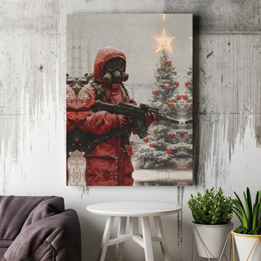 Post-Apocalyptic Soldier Canvas Art | Dark Winter Christmas Decor | Premium Gallery Wrap Wall Print | Unique Gift for Gamer or Collector