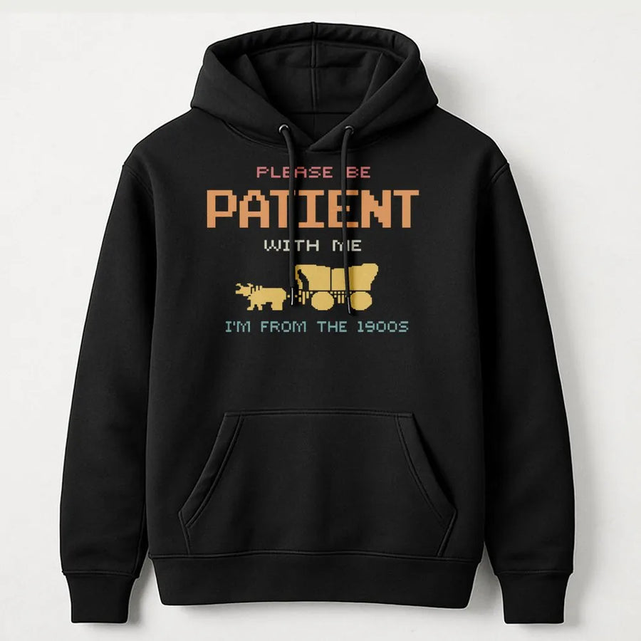 Retro Gaming Hoodie | Please Be Patient I Am From The 1900s | Premium Cotton Blend | Funny 90s Nostalgia Gift for Gamers