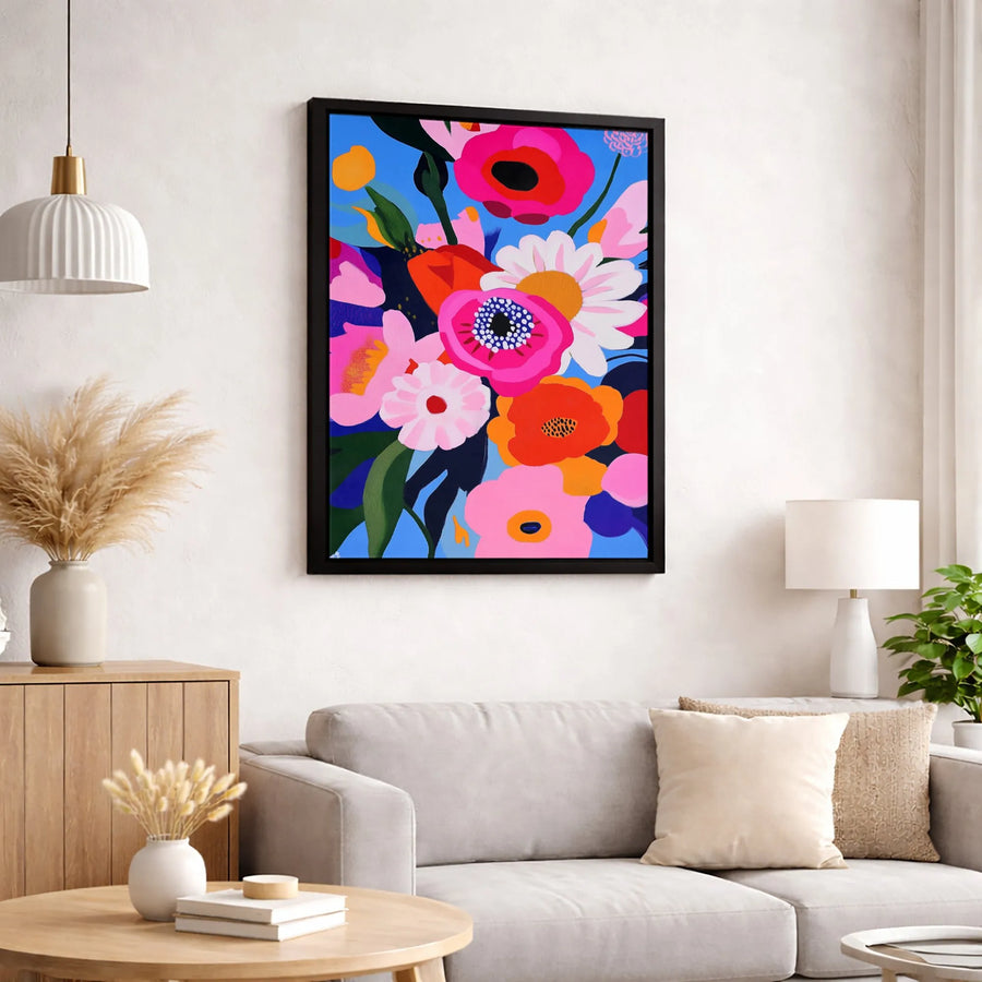 Abstract Floral Canvas Wall Art | Vibrant Botanical Flower Bouquet Print | Premium Gallery-Wrapped 1.25" Profile | Modern Colorful Home Decor Gift