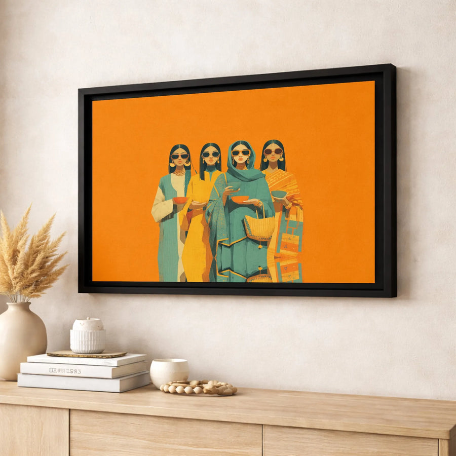 South Asian Women Wall Art | Stylish Traditional Ethnic Portrait Graphic | Premium Gallery-Wrapped Canvas | Modern Home Decor Gift