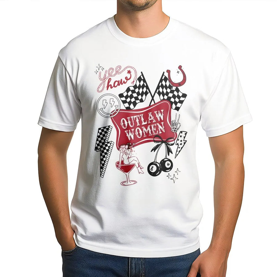 Outlaw Women Western T-Shirt | Retro Cowgirl Rodeo Graphic | Premium Cotton Graphic Tee | Country Music Concert Gift for Her