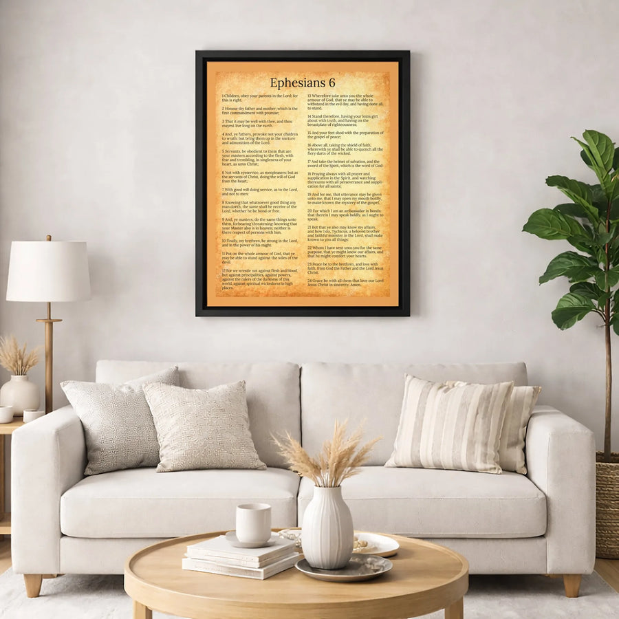 Ephesians 6 Bible Verse Canvas Wall Art | Armor Of God Scripture | Premium Parchment Style Print | Religious Home Decor Christian Gift