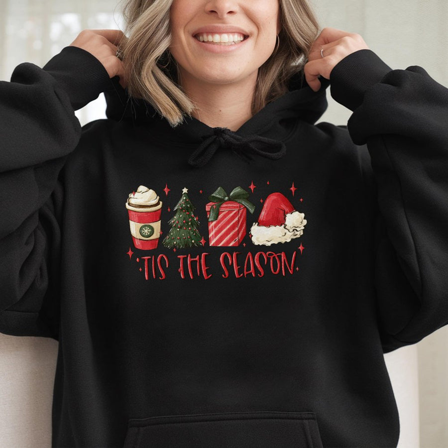Tis The Season Hoodie | Festive Christmas Graphic Sweatshirt | Premium Cotton-Poly Blend | Cozy Holiday Gift for Women and Men