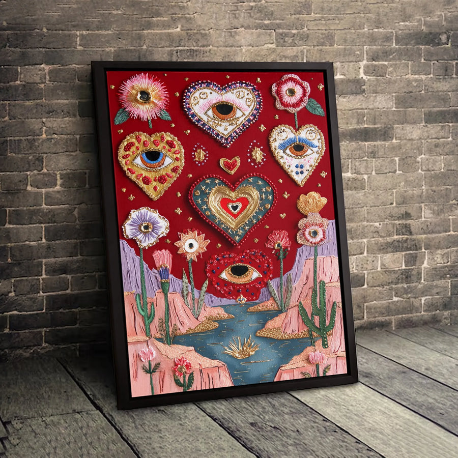 Surreal Desert Heart Canvas Print | Evil Eye Wall Art Decor | Premium Fade-Resistant Gallery Wrap | Boho Southwest Home Gift