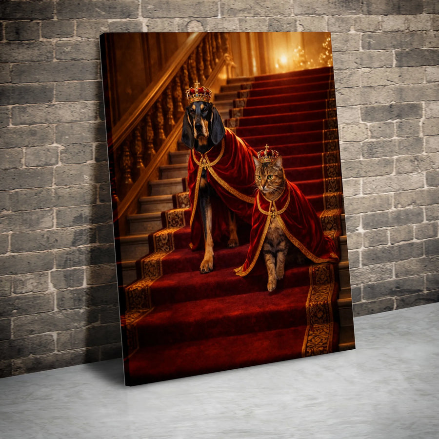 Royal Pet Portrait Canvas | Funny King Dog & Queen Cat Art | Premium Gallery Wrap Wall Decor | Unique Gift for Animal Lovers
