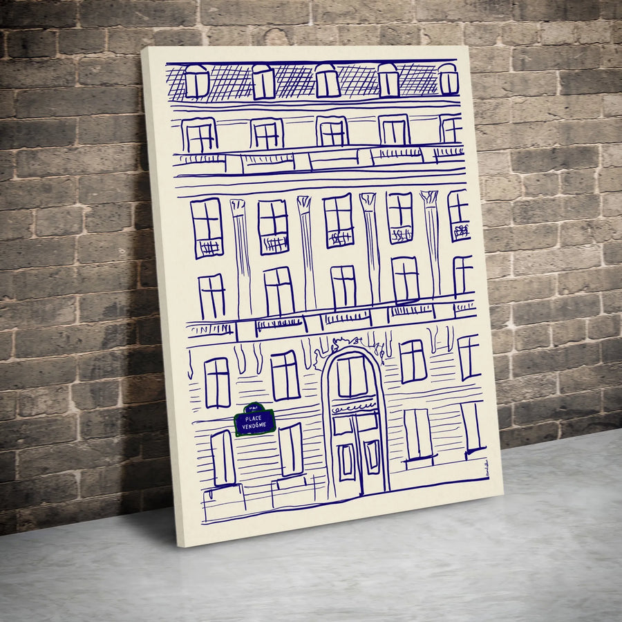 Place Vendome Paris Canvas Art | Architectural Building Facade Sketch | Premium Gallery Wrapped Print | French Home Decor Gift