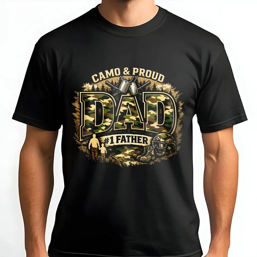 Veteran Dad T-Shirt | Tactical Camo & Proud Graphic Tee | Premium Cotton Shirt | Father's Day Gift for Military Father