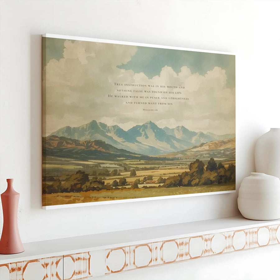 Malachi 2:6 Bible Verse Canvas Wall Art | Vintage Mountain Landscape Print | Premium 1.25" Gallery Wrap | Christian Home Decor Gift for Believers