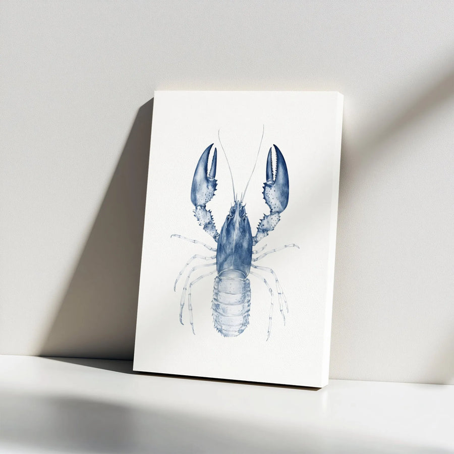 Blue Lobster Wall Art Canvas | Nautical Sketch Illustration | Premium Gallery Wrap Print | Coastal Home Decor Gift for Beach House