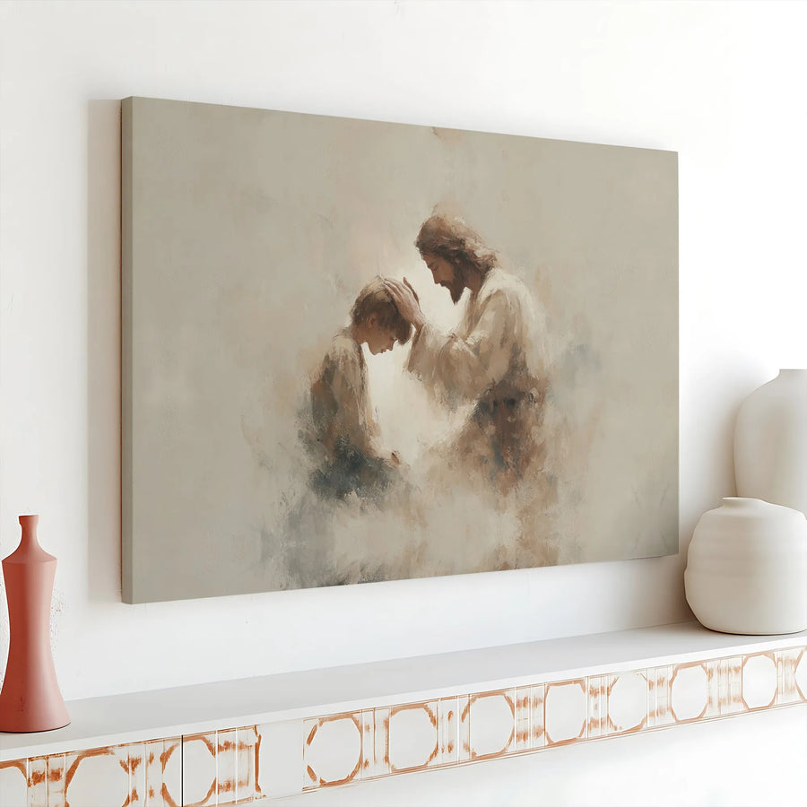 Jesus Blessing Child Canvas Print | Watercolor Religious Wall Art | Premium Gallery Wrapped Decor | Christian Home Inspiration Gift