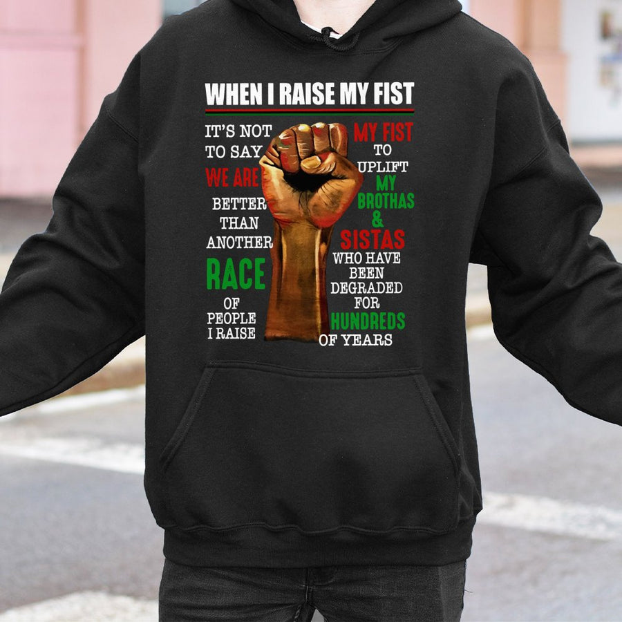 Raised Fist Protest Hoodie | Black History Month Awareness Graphic | Cotton-Poly Blend Premium Apparel | Empowering Gift For Activists