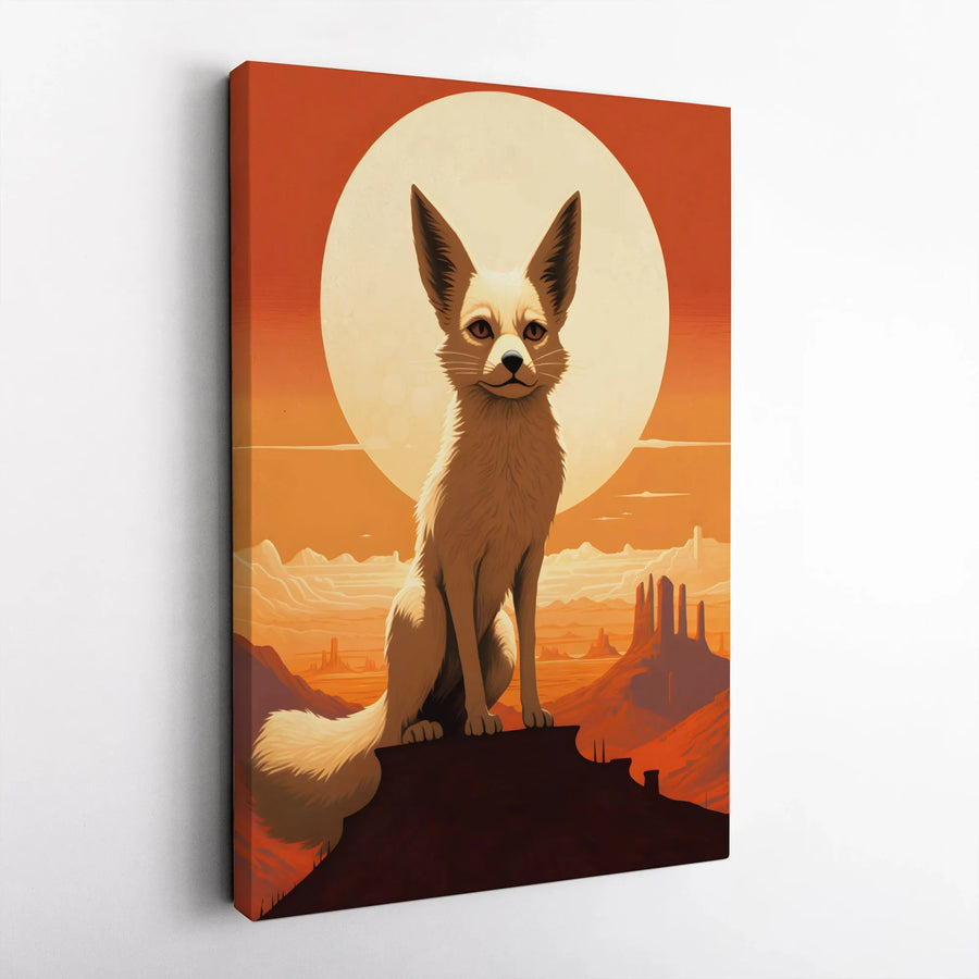 Fennec Fox Wall Art | Desert Sunset Landscape Illustration | Premium 1.25" Gallery Canvas | Wildlife Decor Gift for Animal Lovers