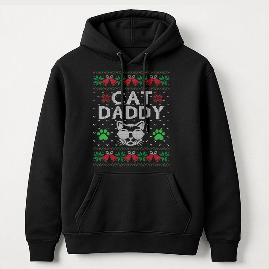 Cat Daddy Ugly Christmas Hoodie | Funny Feline Lover Graphic Sweatshirt | Premium Cotton-Blend Pullover | Perfect Holiday Gift for Men and Women