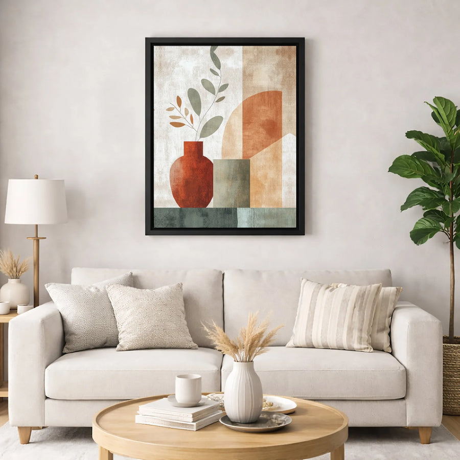 Abstract Still Life Canvas Wall Art | Mid-Century Modern Botanical Vase Print | Premium 1.25" Thick Gallery Wrap | Earth Tone Home Decor Gift
