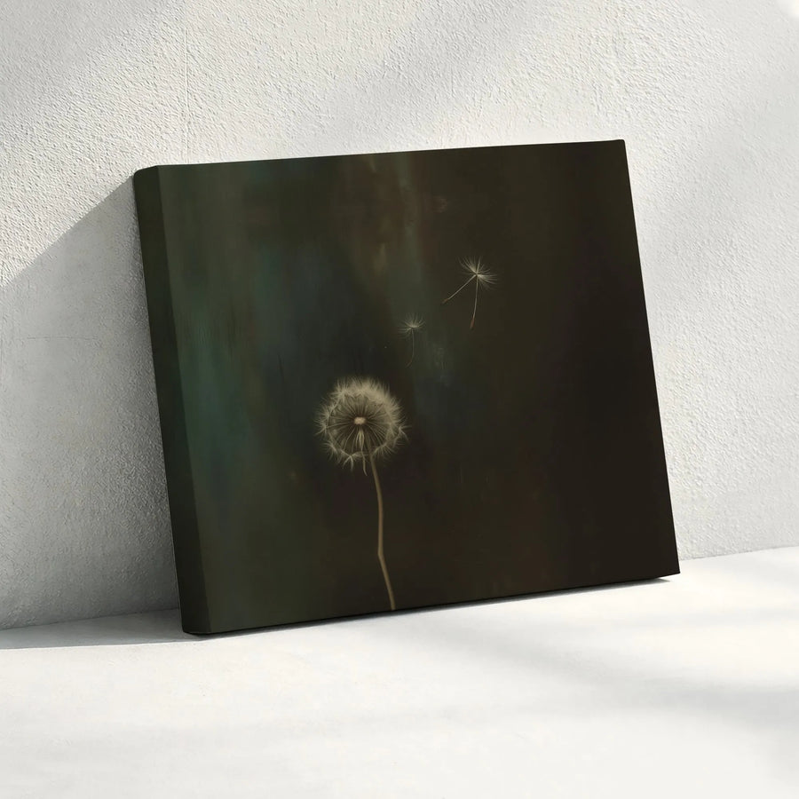 Dandelion Seeds Wall Art | Moody Minimalist Botanical Print | Premium Gallery Wrapped Canvas | Elegant Home Decor for Living Room