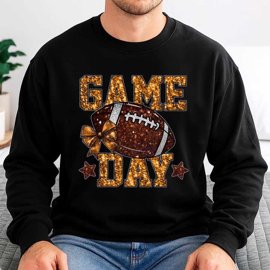 Game Day Football Sweatshirt | Glitter Bow Graphic Design | Premium Cotton Blend | Gift For Football Moms and Fans