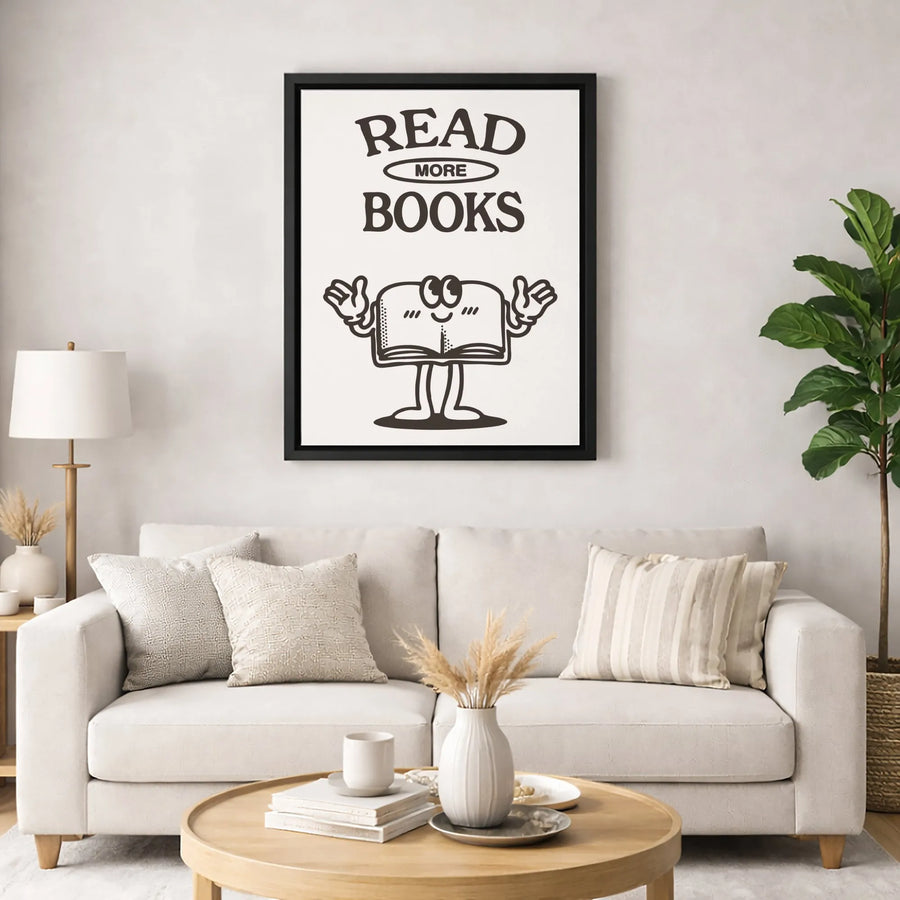 Read More Books Wall Art | Retro Cartoon Book Character Decor | Premium 1.25-Inch Gallery Canvas | Reading Nook & Library Gift for Readers