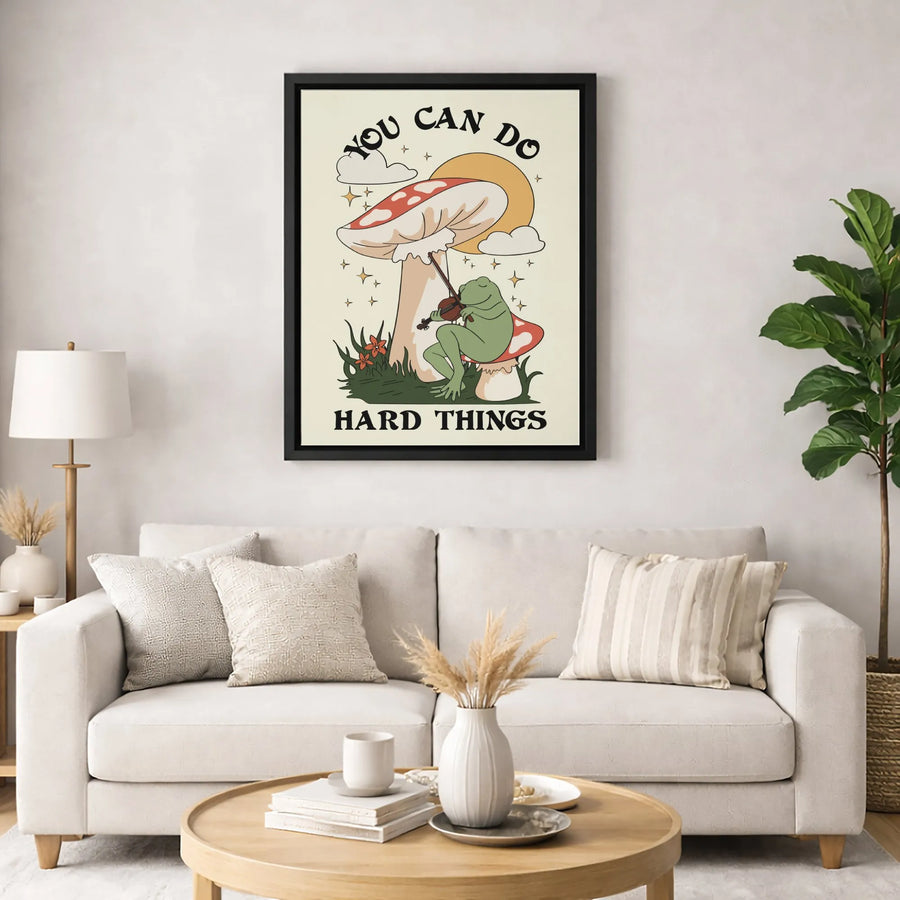 You Can Do Hard Things Canvas Print | Aesthetic Mushroom Frog Wall Art | 1.25 Inch Premium Gallery Wrap | Inspirational Cottagecore Gift
