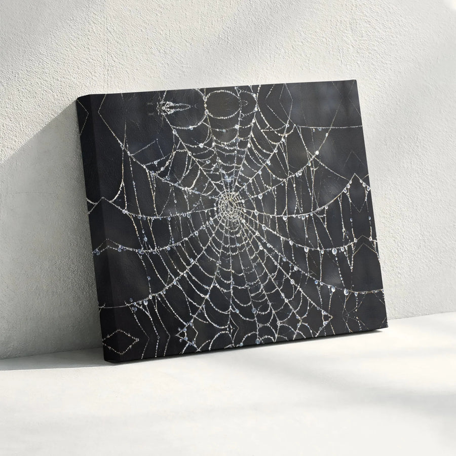 Spiderweb Canvas Wall Art | Realistic Dewdrop Spider Web Print | Premium Gallery Wrapped Canvas | Unique Goth Home Decor Gift