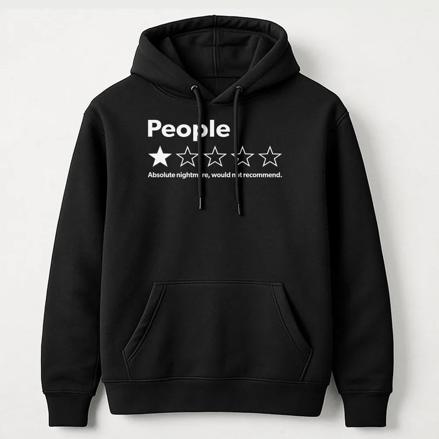 Funny People Review Hoodie | One Star Rating 'Absolute Nightmare' Graphic | Premium Cotton Blend | Sarcastic Gag Gift for Introverts